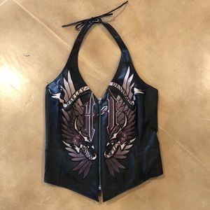 Leather lace-up halter